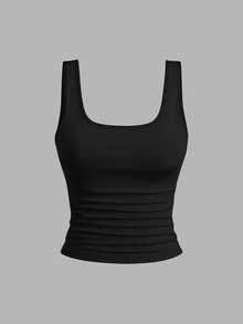 EMERY ROSE Plus Size Women's Tank Tops 3 Packs,Black And White,Summer,Elegant,Smart Casual,Everyday Pleated Round Neck Ribbed Tight Tank Top,Fashion Casual Set - Multicolor - View 5