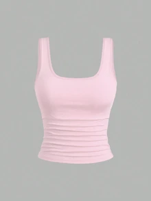 EMERY ROSE Plus Size Women's Tank Tops 3 Packs,Black And White,Summer,Elegant,Smart Casual,Everyday Pleated Round Neck Ribbed Tight Tank Top,Fashion Casual Set - Multicolor - View 3