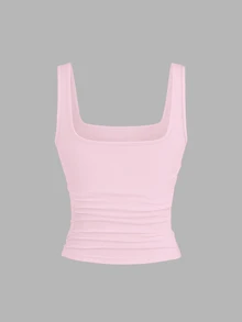 EMERY ROSE Plus Size Women's Tank Tops 3 Packs,Black And White,Summer,Elegant,Smart Casual,Everyday Pleated Round Neck Ribbed Tight Tank Top,Fashion Casual Set - Multicolor - View 4