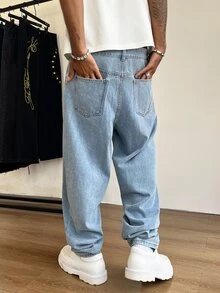 STEELVANCE 男士字母刺繡直筒牛仔褲 - 藍色 - 查看 2