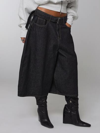 COUREZ Balloon Jorts With Belt In Rinse Wash /Y2K Jorts Denim Shorts For Women Fall Pants For Women Fall Winter Outfits For Women Streetwear Jean Shorts