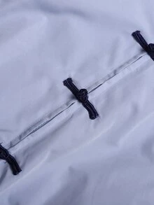 SHEIN 青少年女孩淺藍色拼接緞帶立領落肩寬鬆休閒夾克 - 藍色 - 查看 7