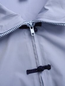 SHEIN 青少年女孩淺藍色拼接緞帶立領落肩寬鬆休閒夾克 - 藍色 - 查看 5