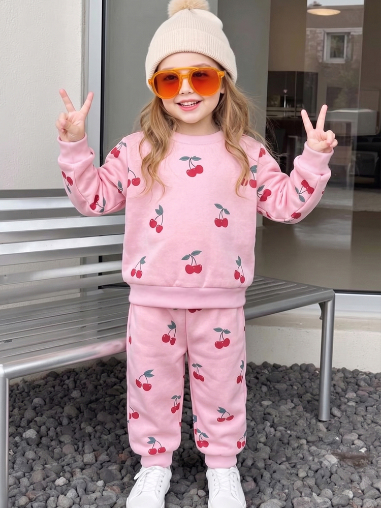 Young Girl Young Girl Young Girl Young Girl Young Girl Casual Minimalist Thick Soft Comfortable Neck Sweatshirt And Pants 2- Set, Suitable For Autumn/Winter - Multicolor - View 3
