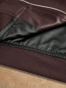 HIMLAND Men's Solid Color Long Sleeve Zipper Front PU Leather Jacket - Brown - View 9
