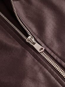 HIMLAND Men's Solid Color Long Sleeve Zipper Front PU Leather Jacket - Brown - View 8