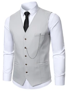 Manfinity Mode Men's Vest, Pants And Suit Jacket Set - Light Grey - View 6