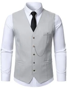 Manfinity Mode Men's Vest, Pants And Suit Jacket Set - Light Grey - View 5
