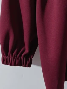 SHEIN Clasi GlowEve Women Plus Size Basic High Neck Drawstring Zip-Up 2 Pieces Set Fall - Maroon - View 7