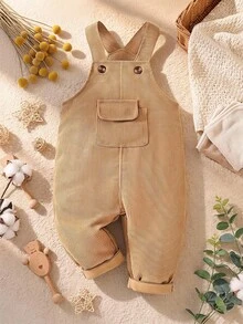 SHEIN Mono de enterizo casual con babero de unicolor para bebé niño, para el otoño - Amarillo - Ver 1