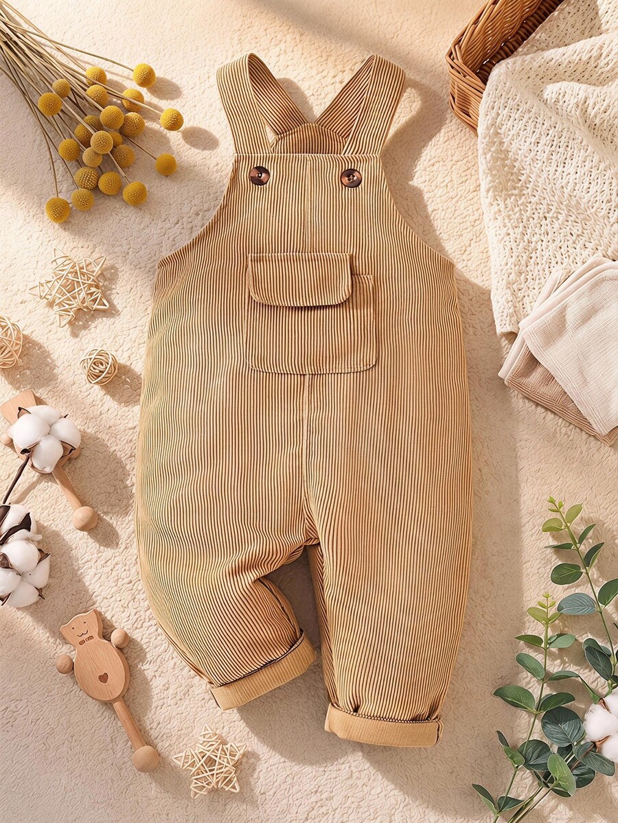 SHEIN Mono de enterizo casual con babero de unicolor para bebé niño, para el otoño - Amarillo - Ver 1