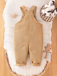 SHEIN Mono de enterizo casual con babero de unicolor para bebé niño, para el otoño - Amarillo - Ver 2
