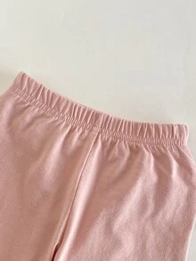 新生兒女嬰純色圓領荷葉邊上衣長褲休閒套裝，家庭親子款，醫院出生睡衣套裝，灰粉色，秋季 - 淺粉色 - 查看 5