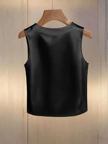 Franclia Women's Round Neck Beaded Sleeveless Casual Tank Top - Black - View 2