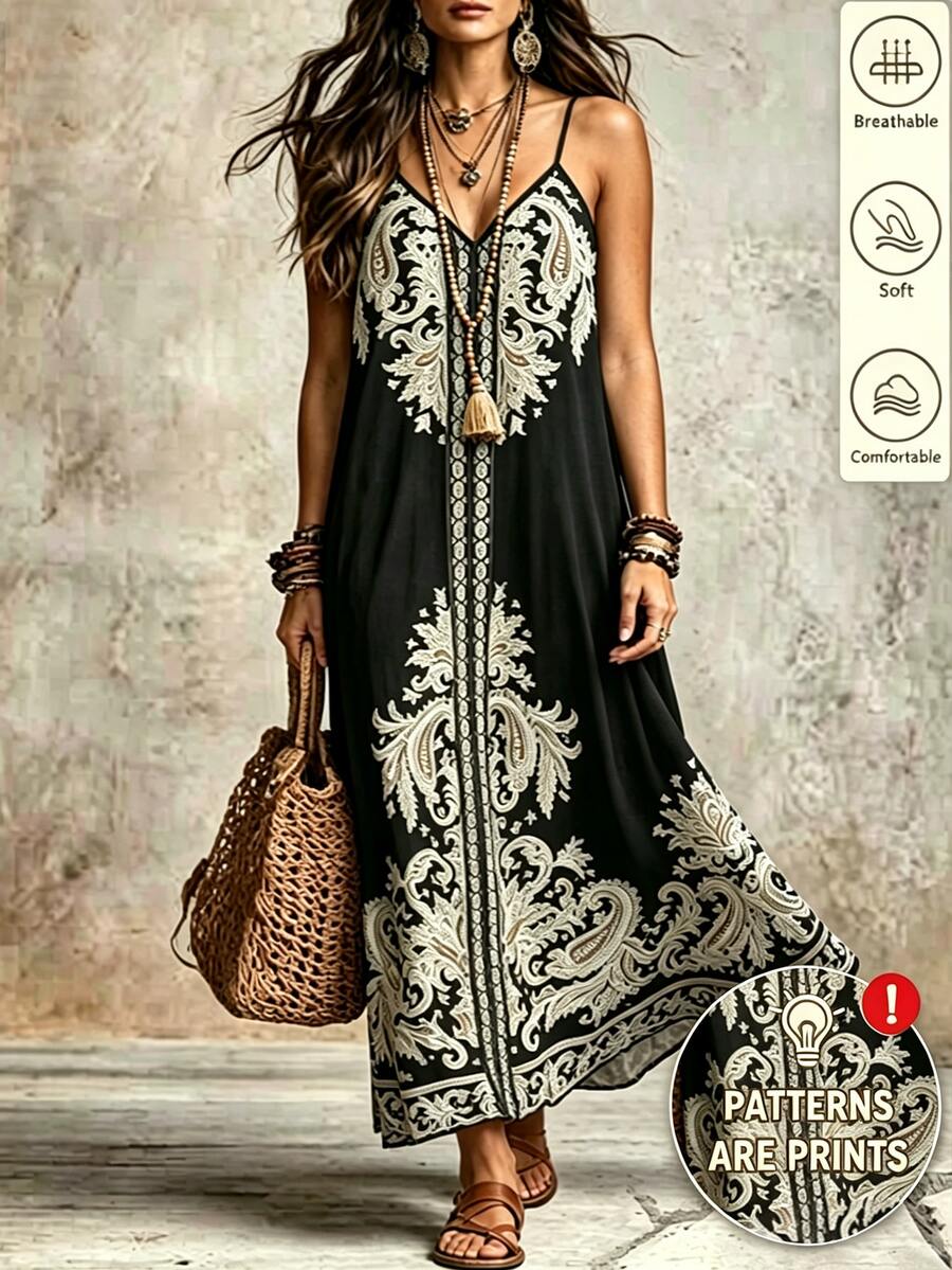 Breezaya فستان نسائي فضفاض مناسب للحجم الكبير بطبعة زهرية وحمالات، مناسب للارتداء اليومي والعطلات - متعدد الألوان - مشاهدة 1