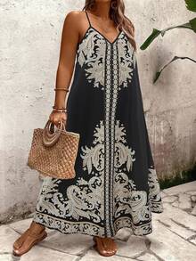 Breezaya فستان نسائي فضفاض مناسب للحجم الكبير بطبعة زهرية وحمالات، مناسب للارتداء اليومي والعطلات - متعدد الألوان - مشاهدة 5