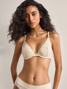 杏色舒适简约女士薄款无钢圈聚拢文胸，无缝设计，提拉支撑，1件装 - 杏色 - 查看 5