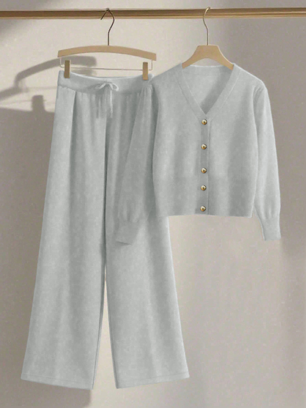 Franclia 2 件套女士休闲宽松针织毛衣和裤子家居服套装，舒适简约的设计