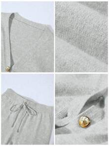 Franclia 2 件套女士休闲宽松针织毛衣和裤子家居服套装，舒适简约的设计 - 淺灰色 - 查看 9