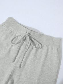 Franclia 2 件套女士休闲宽松针织毛衣和裤子家居服套装，舒适简约的设计 - 淺灰色 - 查看 8