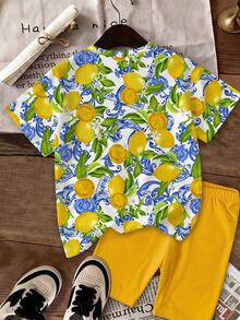 Emery Rose Kids Emery Rose Kids 女童休閒極簡短袖上衣與短褲兩件套，適合夏季 - 彩色 - 查看 3
