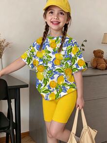 Emery Rose Kids Emery Rose Kids 女童休閒極簡短袖上衣與短褲兩件套，適合夏季 - 彩色 - 查看 2
