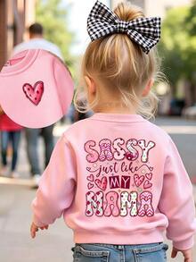 SHEIN Playful Pals 女嬰可愛日系彩色波點字母印花基礎圓領運動衫 秋季幼童女童服飾 - 粉色 - 查看 1