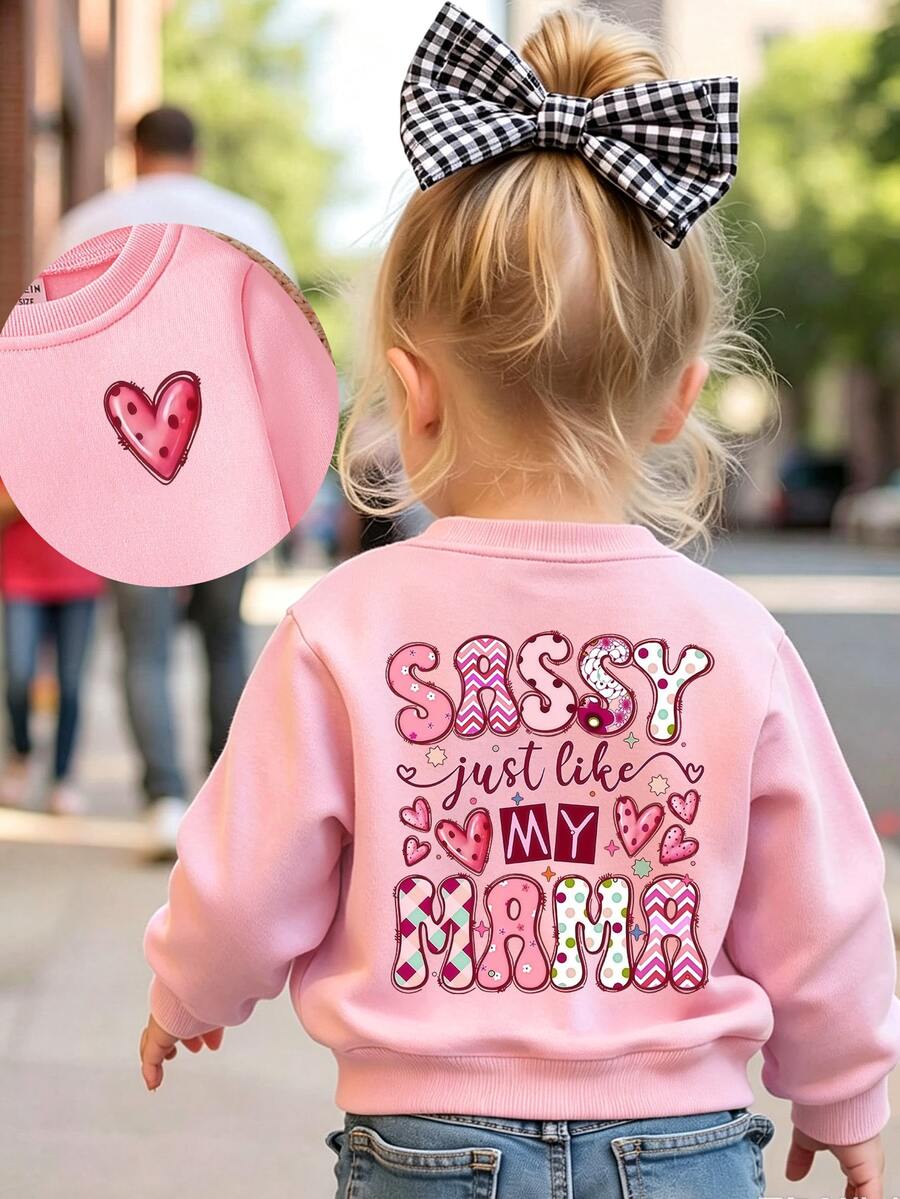 SHEIN Playful Pals 女嬰可愛日系彩色波點字母印花基礎圓領運動衫 秋季幼童女童服飾 - 粉色 - 查看 1