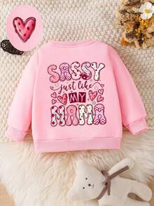 SHEIN Playful Pals 女嬰可愛日系彩色波點字母印花基礎圓領運動衫 秋季幼童女童服飾 - 粉色 - 查看 4