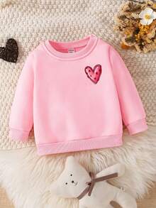 SHEIN Playful Pals 女嬰可愛日系彩色波點字母印花基礎圓領運動衫 秋季幼童女童服飾 - 粉色 - 查看 2