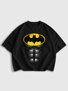 ROMWE MEN Batman X ROMWE Men's Printed Street Loose Fit T-Shirt - Black - View 5
