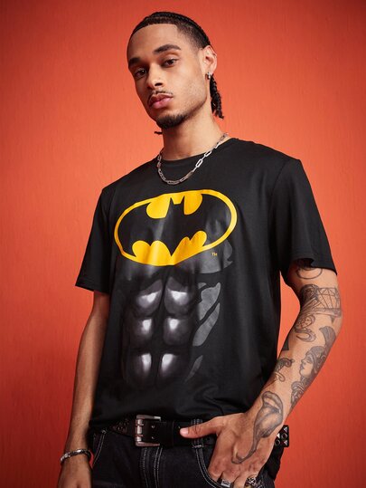 Batman X ROMWE Herren Cartoon-Muster Rundhals Kurzarm Lässig T-Shirt