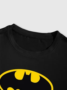 ROMWE MEN Batman X ROMWE Men's Printed Street Loose Fit T-Shirt - Black - View 8