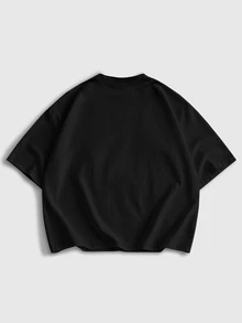 ROMWE MEN Batman X ROMWE Men's Printed Street Loose Fit T-Shirt - Black - View 6