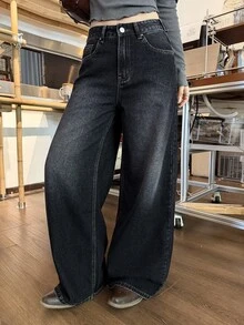 DAZY Women's Casual Versatile Everyday Denim Jeans With Pockets And Buttons Fall - Dark Grey - View 9