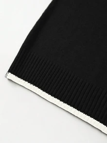 SHEIN Franclia New Summer Minimalist Personalized Patchwork Contrast Color Elegant Knit Top For Women - Black - View 4