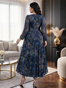Modelyn Plus Size Elegant Party Floral Print Dress - Multicolor - View 2
