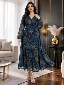 Modelyn Plus Size Elegant Party Floral Print Dress - Multicolor - View 1