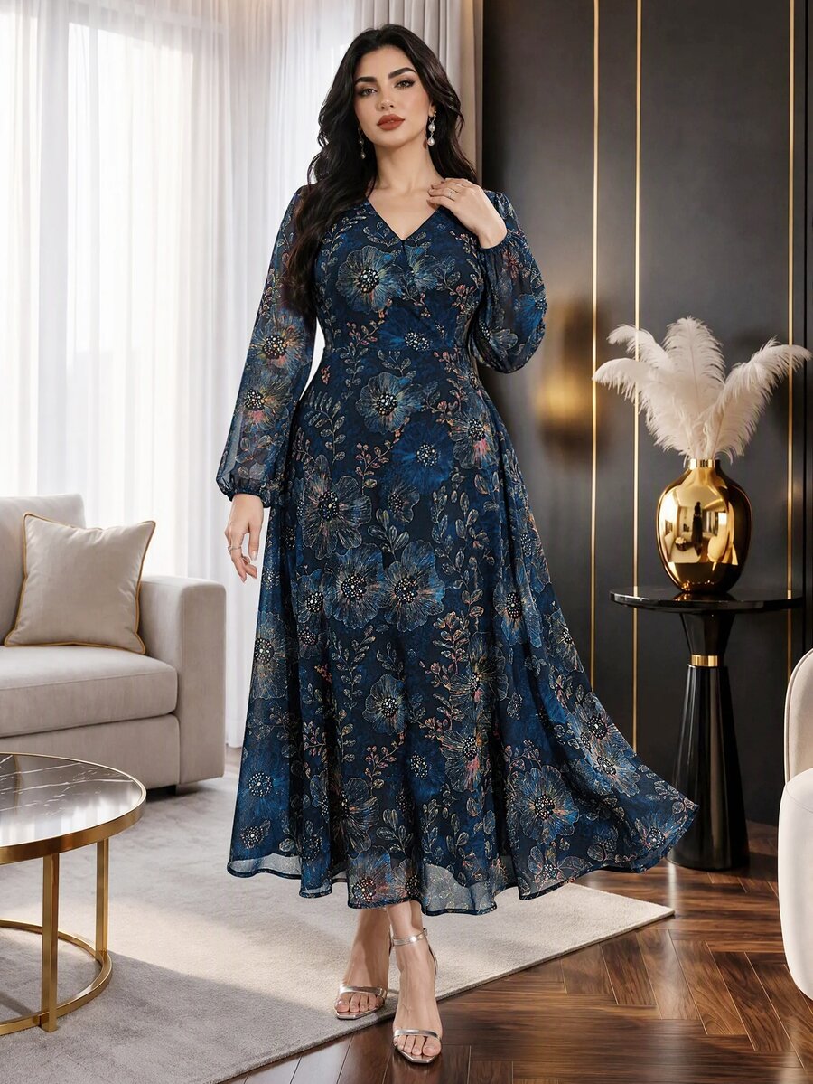 Modelyn Plus Size Elegant Party Floral Print Dress - Multicolor - View 1