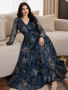 Modelyn Plus Size Elegant Party Floral Print Dress - Multicolor - View 4