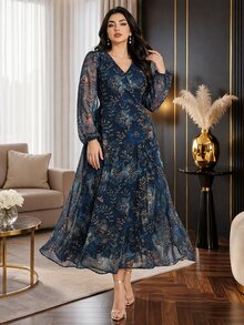 Modelyn Plus Size Elegant Party Floral Print Dress - Multicolor - View 5