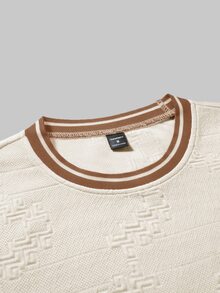 Manfinity Homme Camiseta de cuello redondo de manga corta con textura de unicolor jacquard para hombre - Albaricoque - Ver 5
