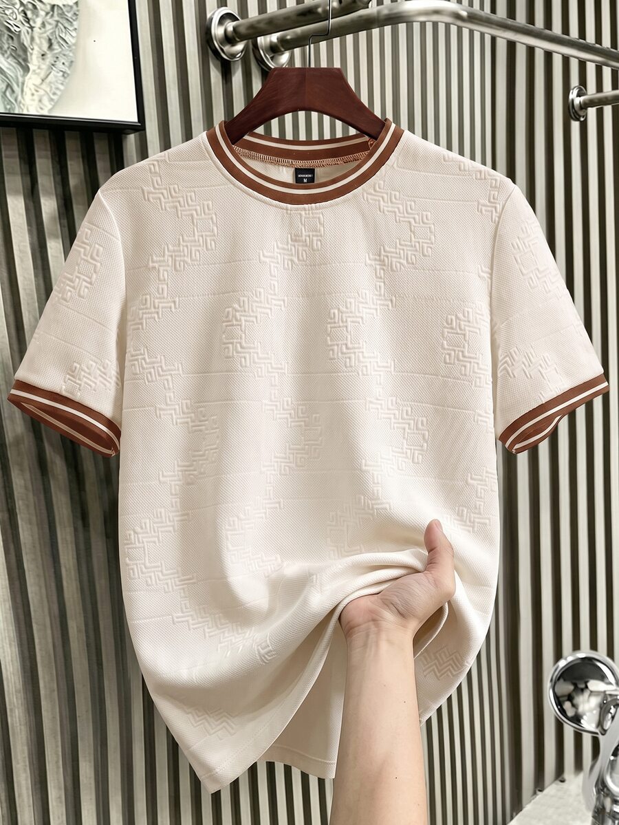 Manfinity Homme Camiseta de cuello redondo de manga corta con textura de unicolor jacquard para hombre - Albaricoque - Ver 1