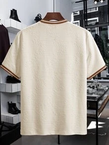Manfinity Homme Camiseta de cuello redondo de manga corta con textura de unicolor jacquard para hombre - Albaricoque - Ver 2