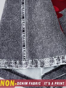 SHEIN ChillGRL Tween女孩休閒街頭風秋季套裝 3件組，包含連帽衛衣、丹寧效果寬鬆長褲與短版細肩帶背心上衣 - 紅色 - 查看 8