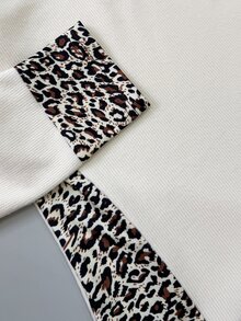 Trelyra Contrast Leopard Print Half Zip Tee & Flare Leg Pants - Apricot - View 5
