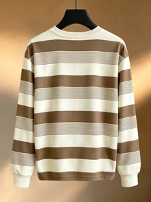 Trelyra Sweatshirt Wanita Kasual Nyaman Warna Polos dengan Motif Garis Kontras - Coklat - View 2