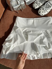 Comfortcana Plus Size Casual Versatile Solid Color Cake Skirt - White - View 5