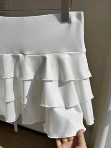 Comfortcana Plus Size Casual Versatile Solid Color Cake Skirt - White - View 3