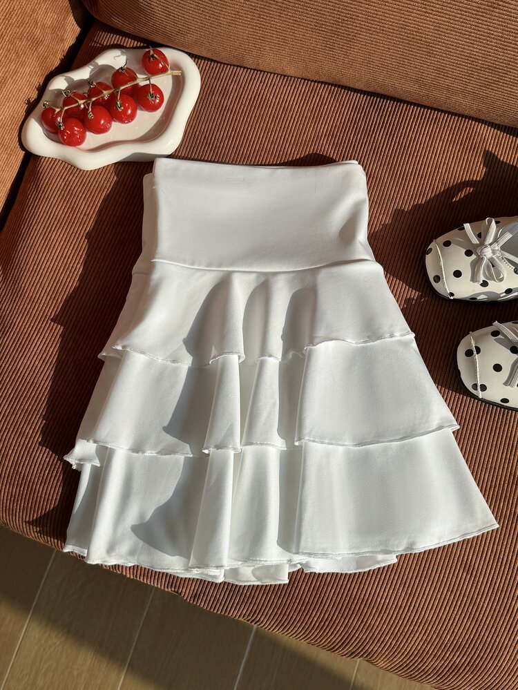 Comfortcana Chân váy bánh xốp màu trơn phong cách thường ngày đa năng size lớn - trắng - Xem 7